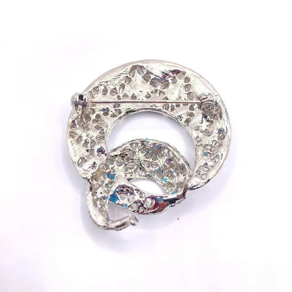 Silver Sparkly Brooch Round Swirl Glitter Lapel Shirt Pin